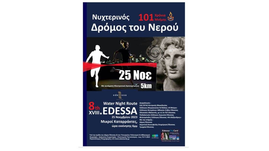 8ος Νυχτερινός Δρόμος Νερού Έδεσσας 2023